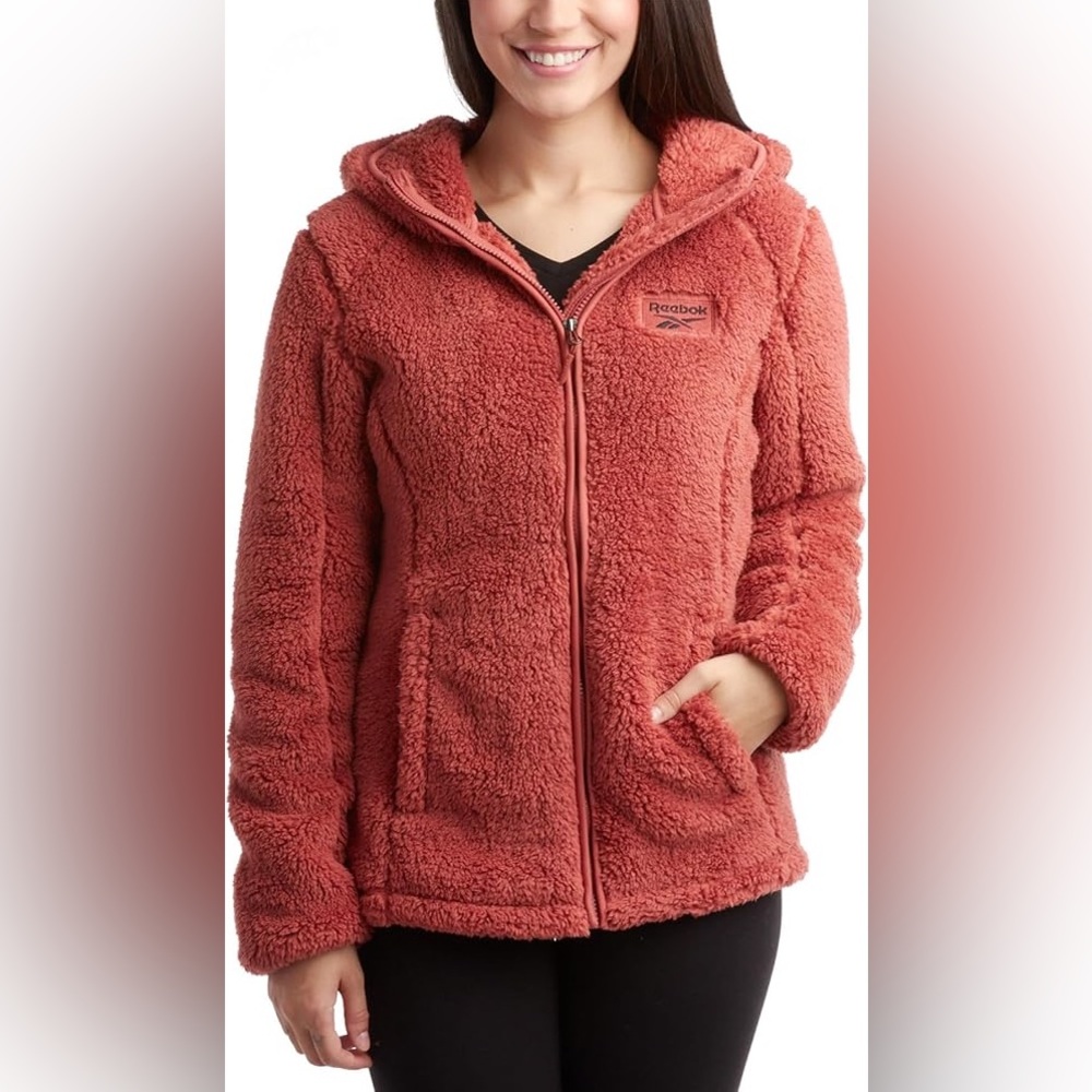 Reebok Women's Fleece Jacket - Full Zip Sherpa Fur Hooded Jacket Teddy Coat